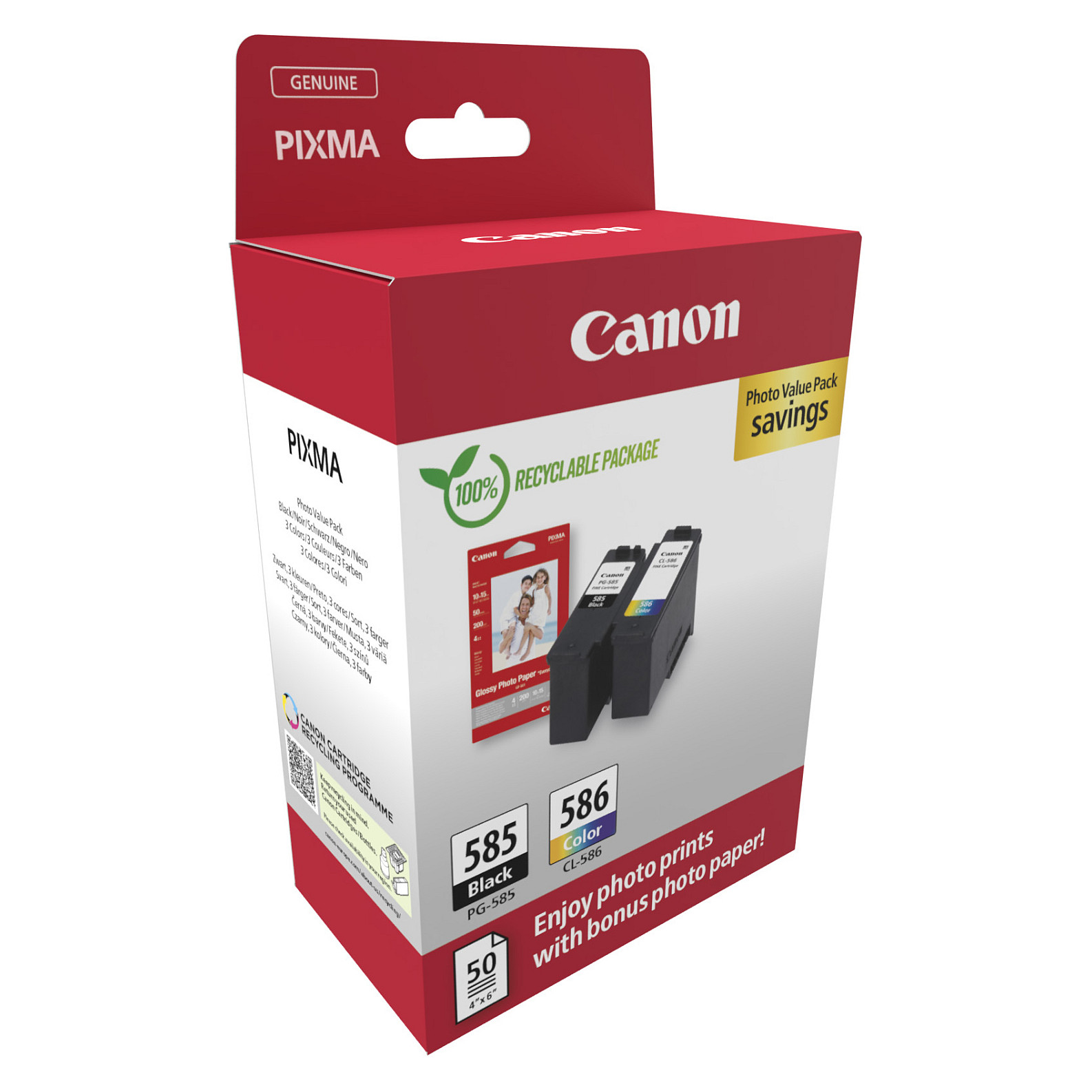 Set Ink Canon PG-585/CL-586 PVP 6205C004, 2 fishekë boje dhe 50 fletë letër fotografike 2