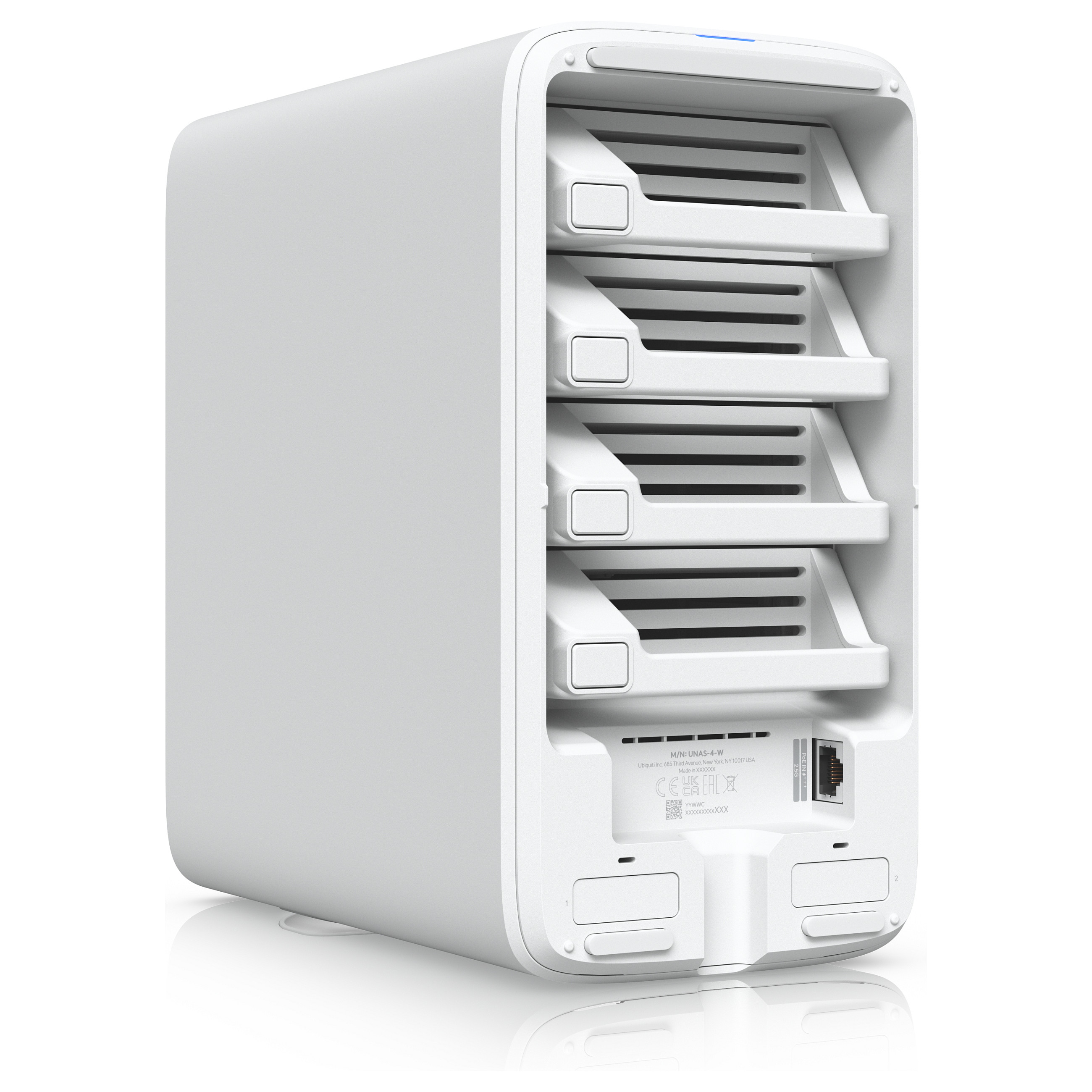 Ubiquiti UniFi UNAS-4-W 4-Bay NAS – 4x HDD/SSD, 2x M.2 NVMe Cache, 2.5GbE, RAID, PoE+++, UniFi Drive 7