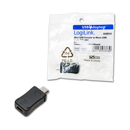 Adapter USB LogiLink AU0010, Mini USB femër në Micro USB Type-B mashkull, USB 2.0 - Zezë 2