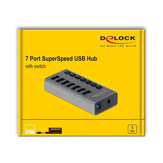 Adapter USB DELOCK External SuperSpeed Hub 7-Port (With Switch) thumbnail 3
