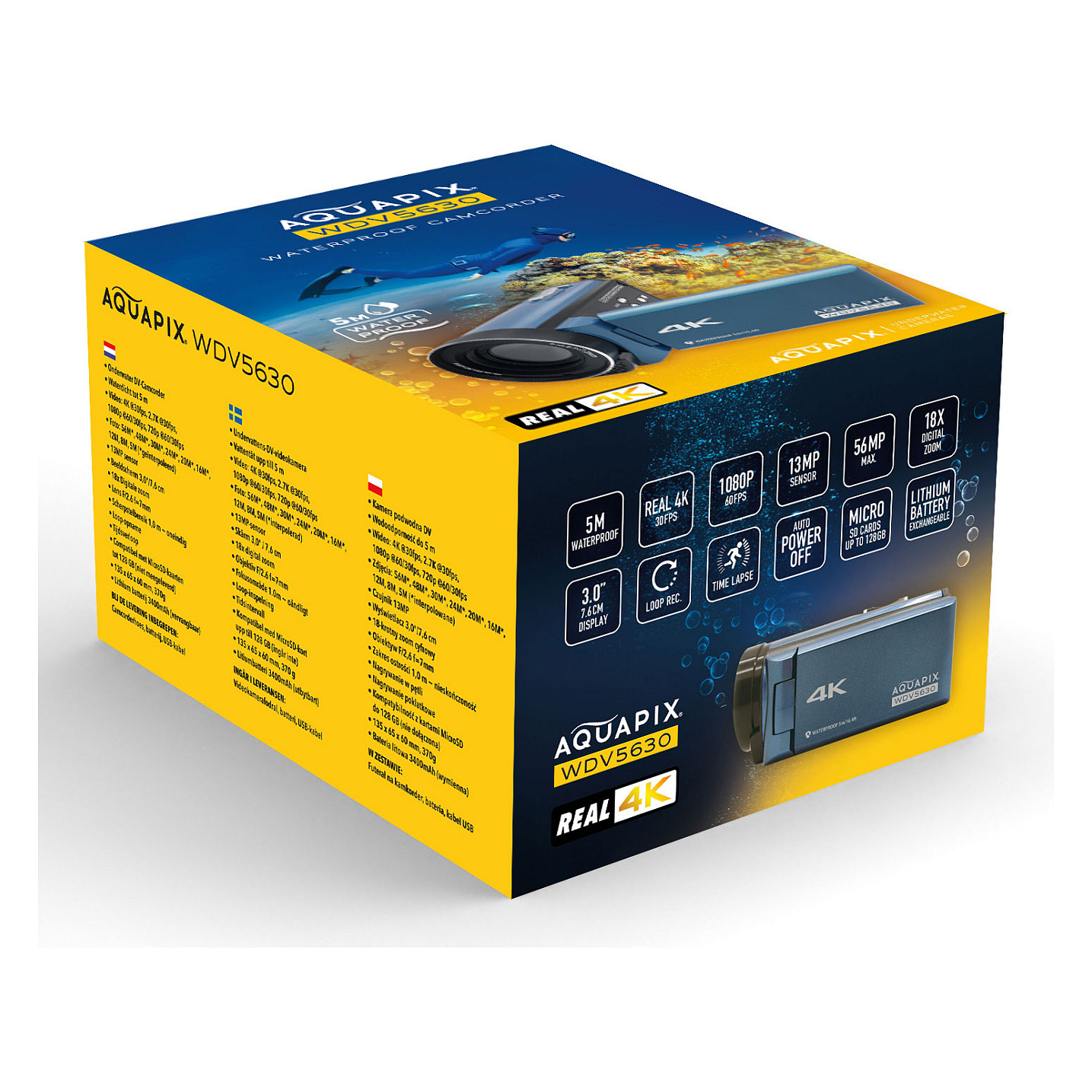 Video Kamera Easypix Aquapix WDV5630 / 13MP / 4K Ultra HD / 60fps / 18x Digital Zoom / 3" LCD / 5m Waterproof - Blu/Zezë 8