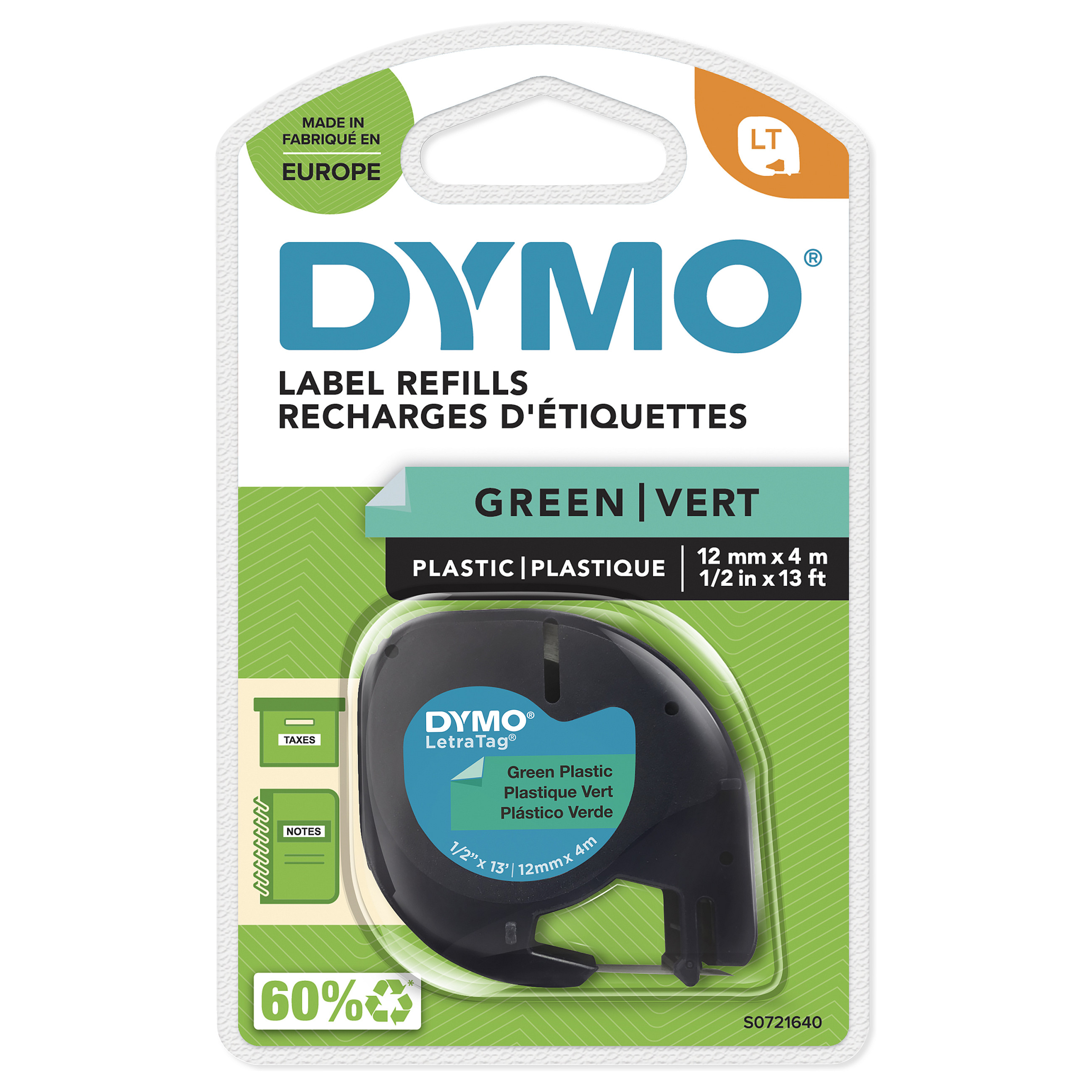 Shirit për Printer DYMO Rhino 18508 / Poliester / 9 mm × 5.5 m / Ngjitës Permanent / Shkrim i Zi mbi Transparent 6