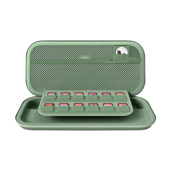 Case për Konsolë Gaming Belkin, Nintendo Switch 2, Rezistent ndaj Ujit dhe Goditjeve, Xhep për Kartela Lojërash, Mbajtëse për AirTag – Gjelbër 2