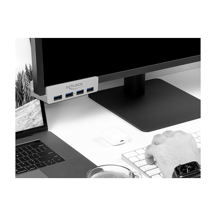 Hub DeLOCK 64046, 4x USB-A 5Gbps, USB-A, Vida Fiksuese, Montim në Monitor ose Tavolinë, Metal - Argjend 3