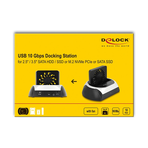 Docking Station për SSD USB 10 Gbps / 2.5″ + 3.5″ SATA HDD/SSD / M.2 NVMe + SATA SSD / Fan - Zezë thumbnail 4