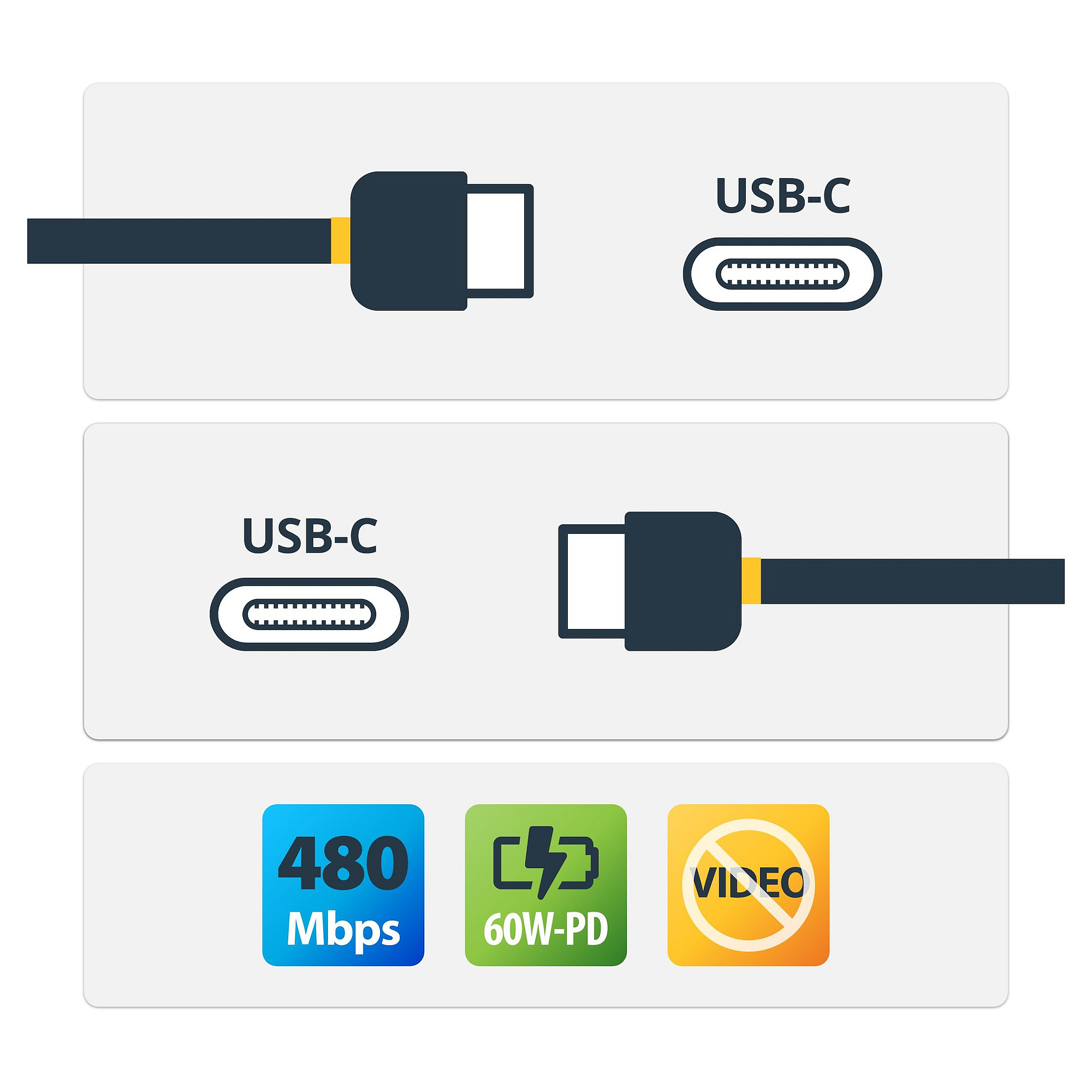 Kabllo USB StarTech.com USB2CC2MNC / USB-C në USB-C / 2m / USB 2.0 / 60W / 3A - Zezë thumbnail 5