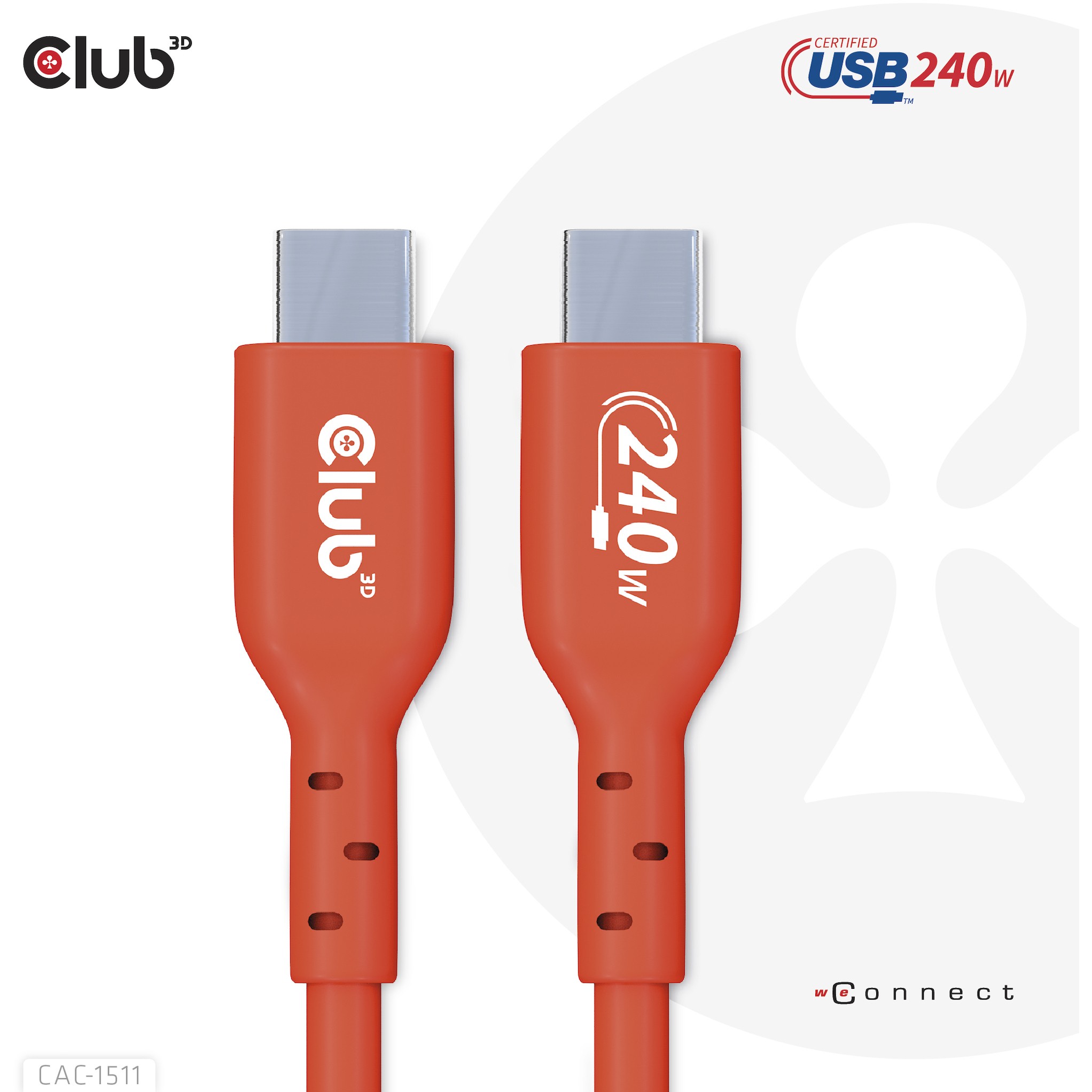 Kabllo USB-C CLUB3D CAC-1515, USB-C në USB-C, 4 m, USB 2.0, 480 Mbps, PD 240 W – Portokalli 10