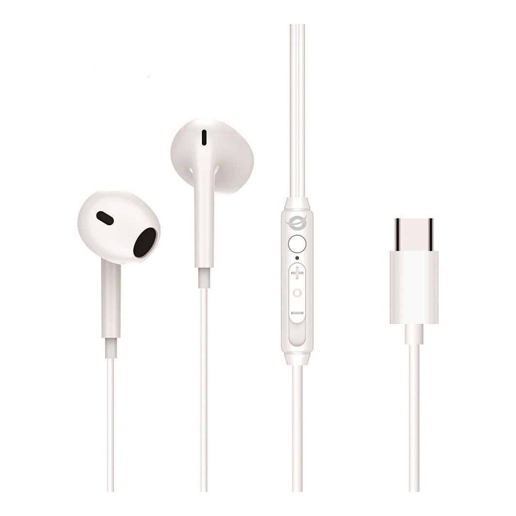 Kufje me kabllo Conceptronic BRENDAN02W / Earbud / USB-C / Mikrofon / 1.2 m – Bardhë
