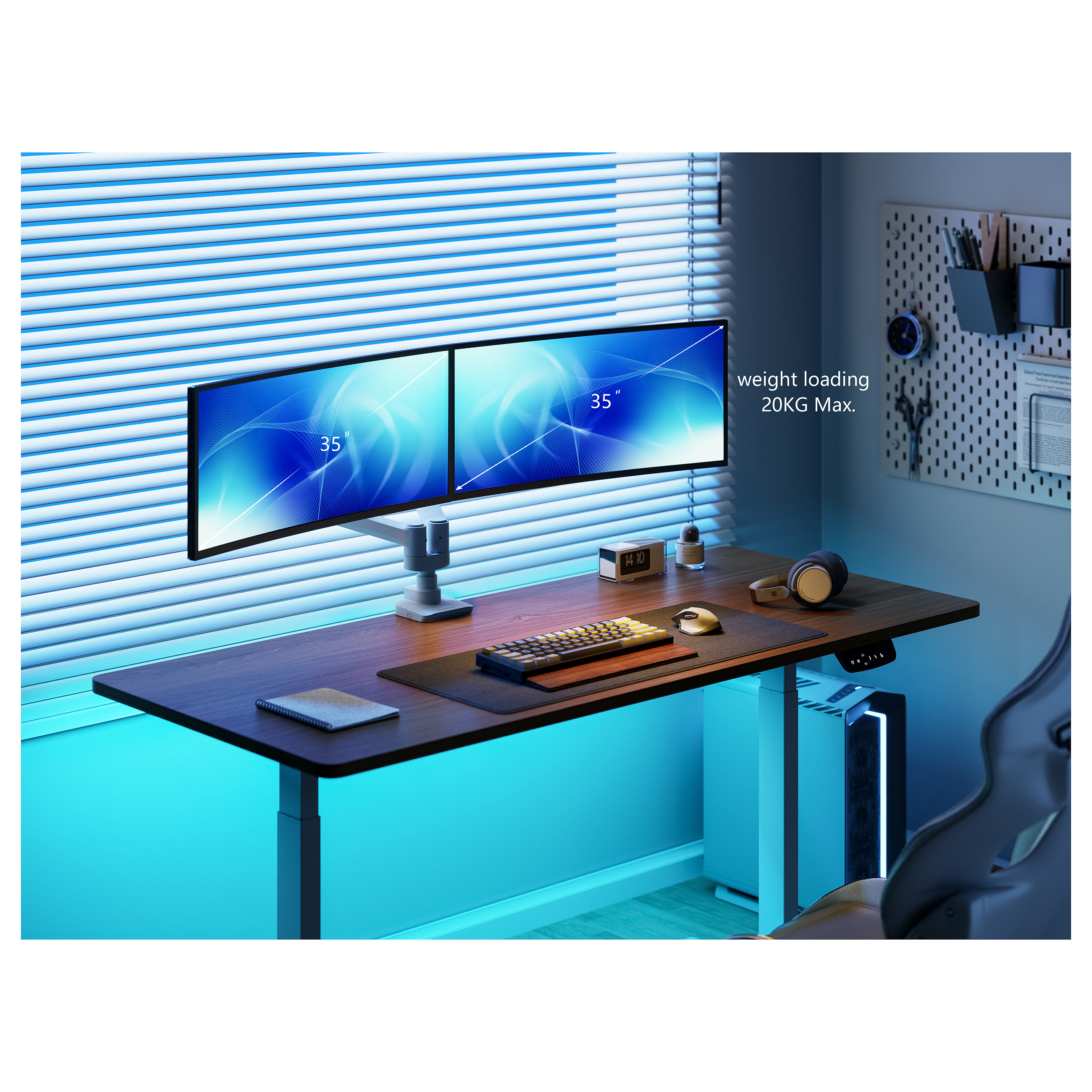 Mbajtëse për Monitor Equip 650183 / 2 Monitorë / 17–35" / deri 20kg për Monitor / VESA 75x75 & 100x100 / Gas Spring / Rotacion 360° - Bardhë 10