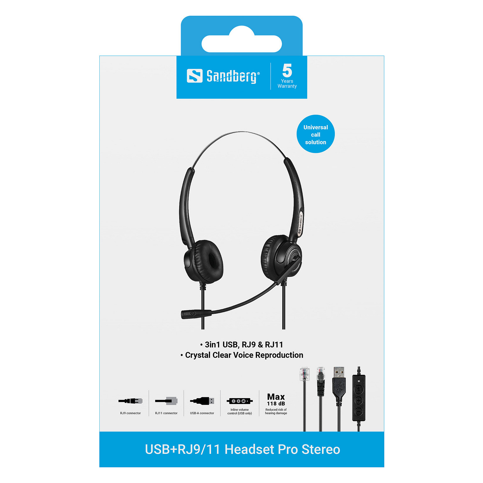 Kufje me kabllo Sandberg USB+RJ9/11 Headset Pro Stereo 126-30 / USB / RJ9 / RJ11 / 30mm / 20-7000Hz / Mikrofon / 118dB - Zezë 8