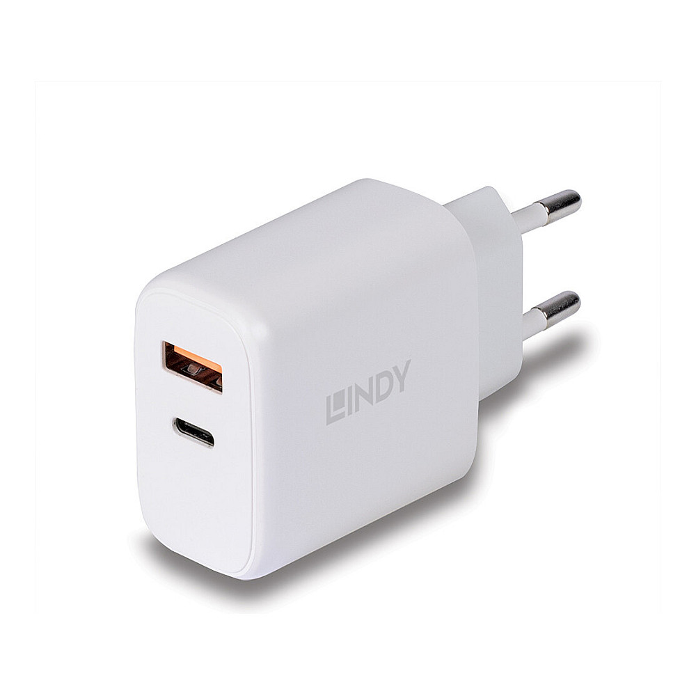 Karikues Lindy 73424, USB-A dhe USB-C, 30W, Power Delivery 3.0, karikim i shpejtë - Bardhë