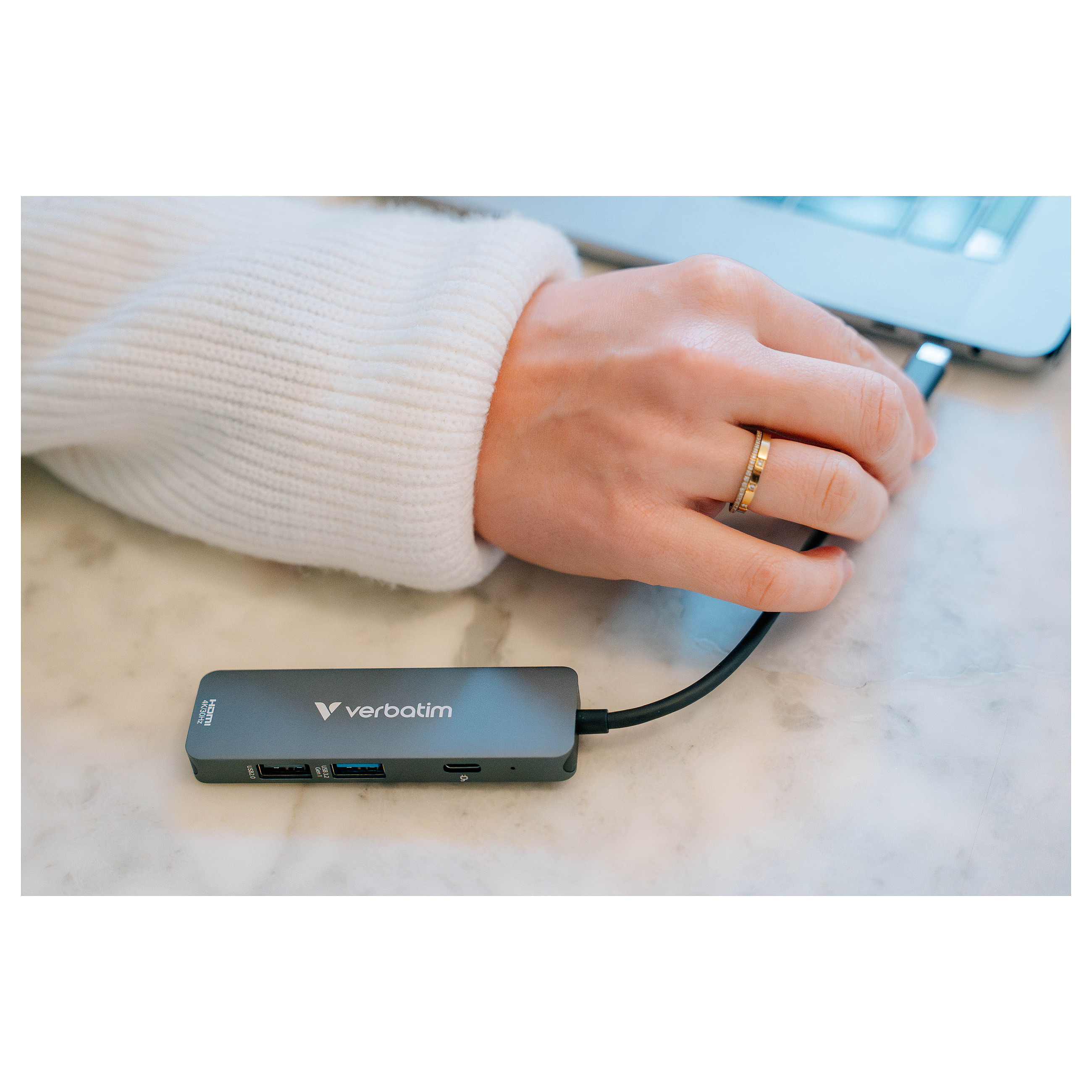 Hub USB-C Verbatim 32155, HDMI 4K@30Hz, USB-A 3.2 Gen 1 5 Gbps, USB-A 2.0, USB-C PD 100W, 18 cm – Gri 5