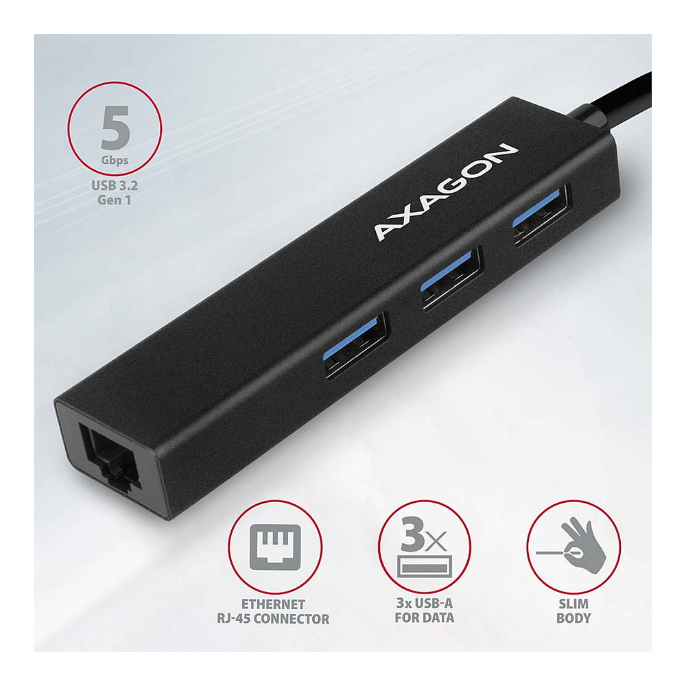 Hub USB-A AXAGON HMA-GL3A, 3× USB-A 5Gbps, Gigabit Ethernet, microSD - Zezë 2
