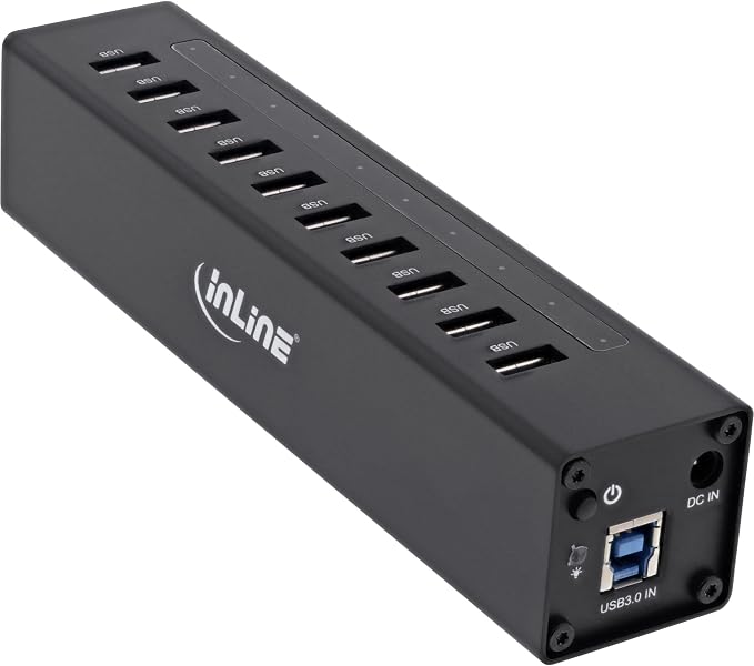 Hub USB InLine 35395C, 10x USB-A 3.2 Gen 1, 5 Gbps, Furnizues Energjie 12V/4A, Korpus Alumini – Zezë 2
