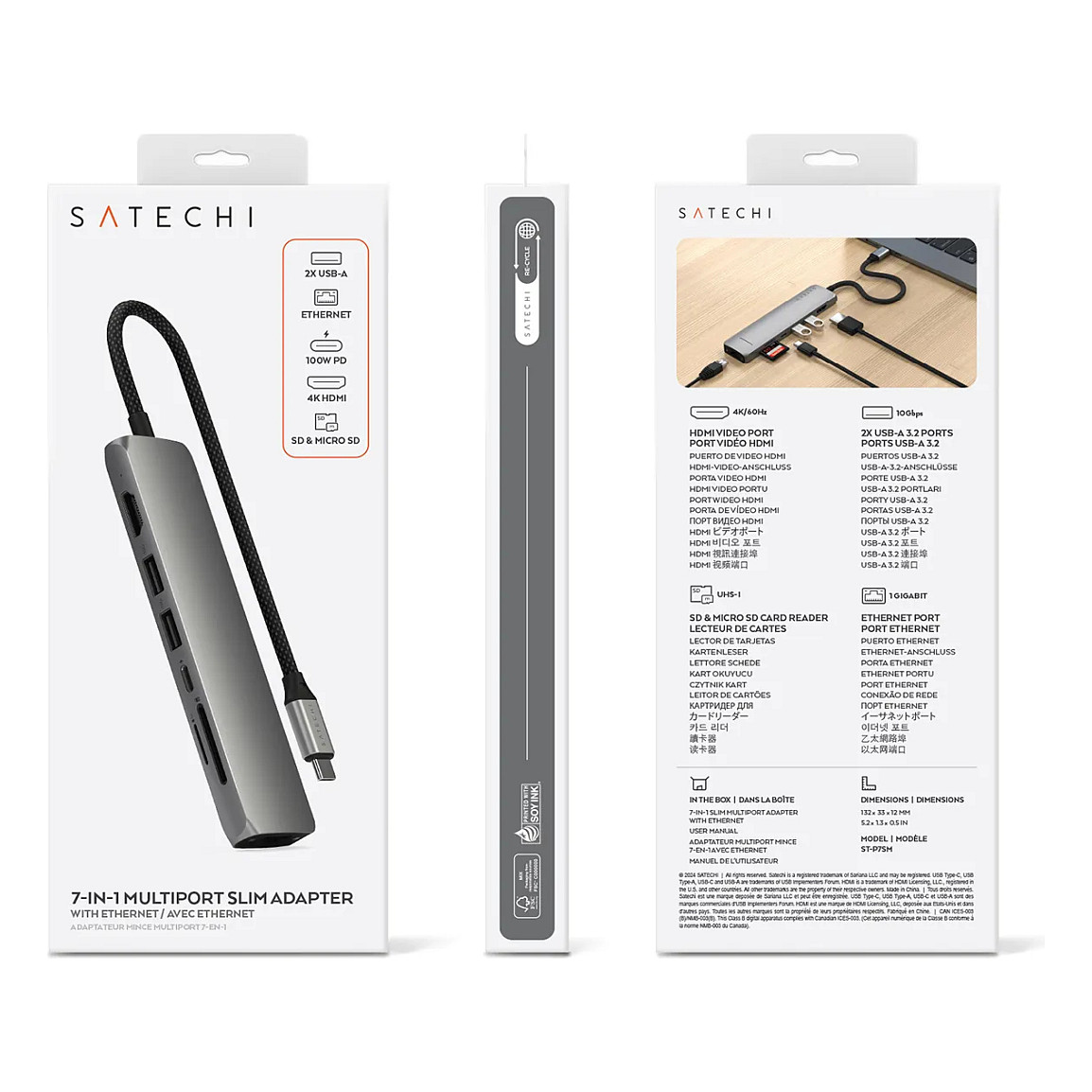 Hub Satechi ST-P7SM / 2x USB-A / 1x HDMI / 1x USB-C PD / Ethernet / SD / 80W PD / 100W – Hiri 7