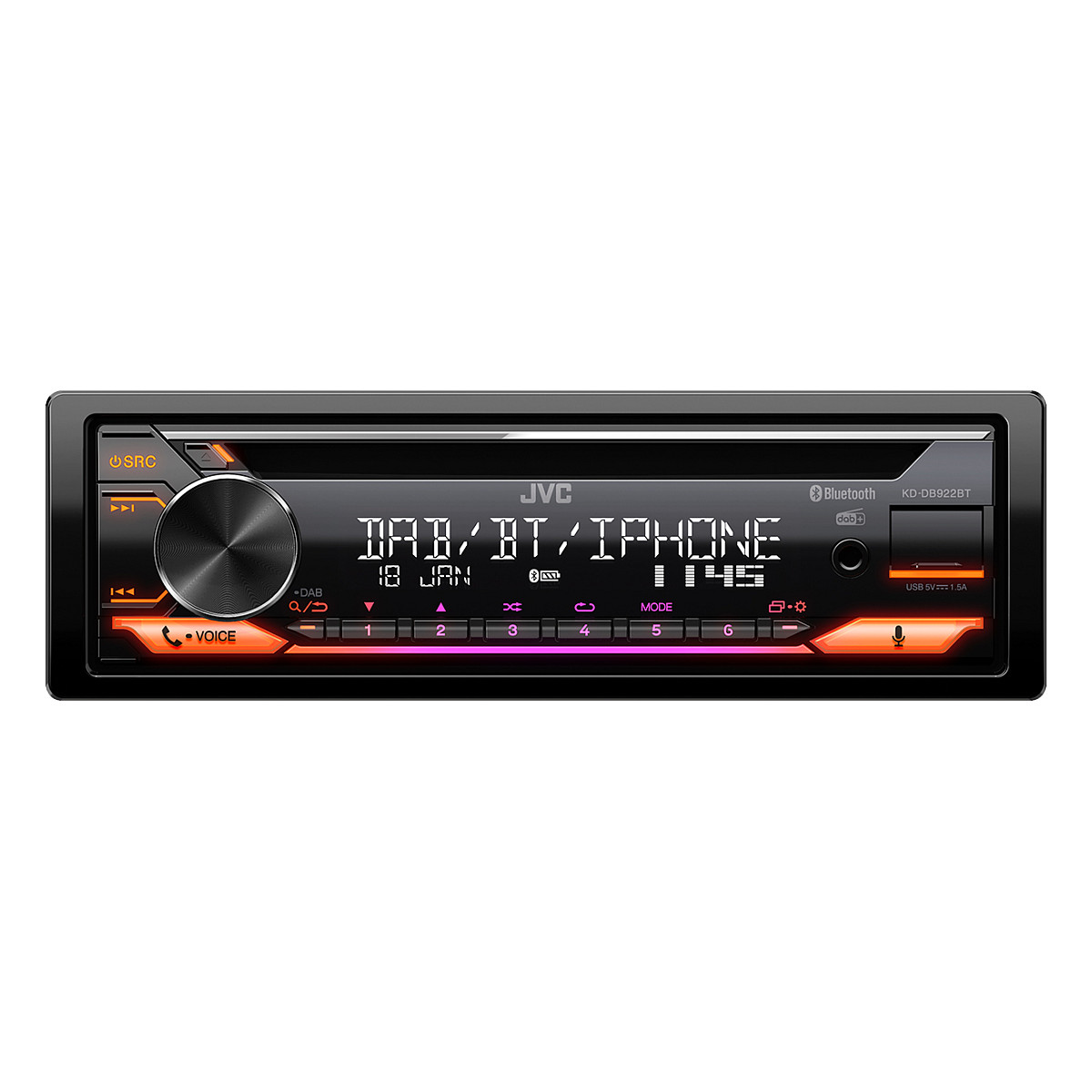 Radio CD për veturë JVC KD-DB922BT, 1 DIN, DAB+, FM, LW, MW, Bluetooth 4.2, USB, AUX, 4 × 50 W, ndriçim RGB - Zezë 2