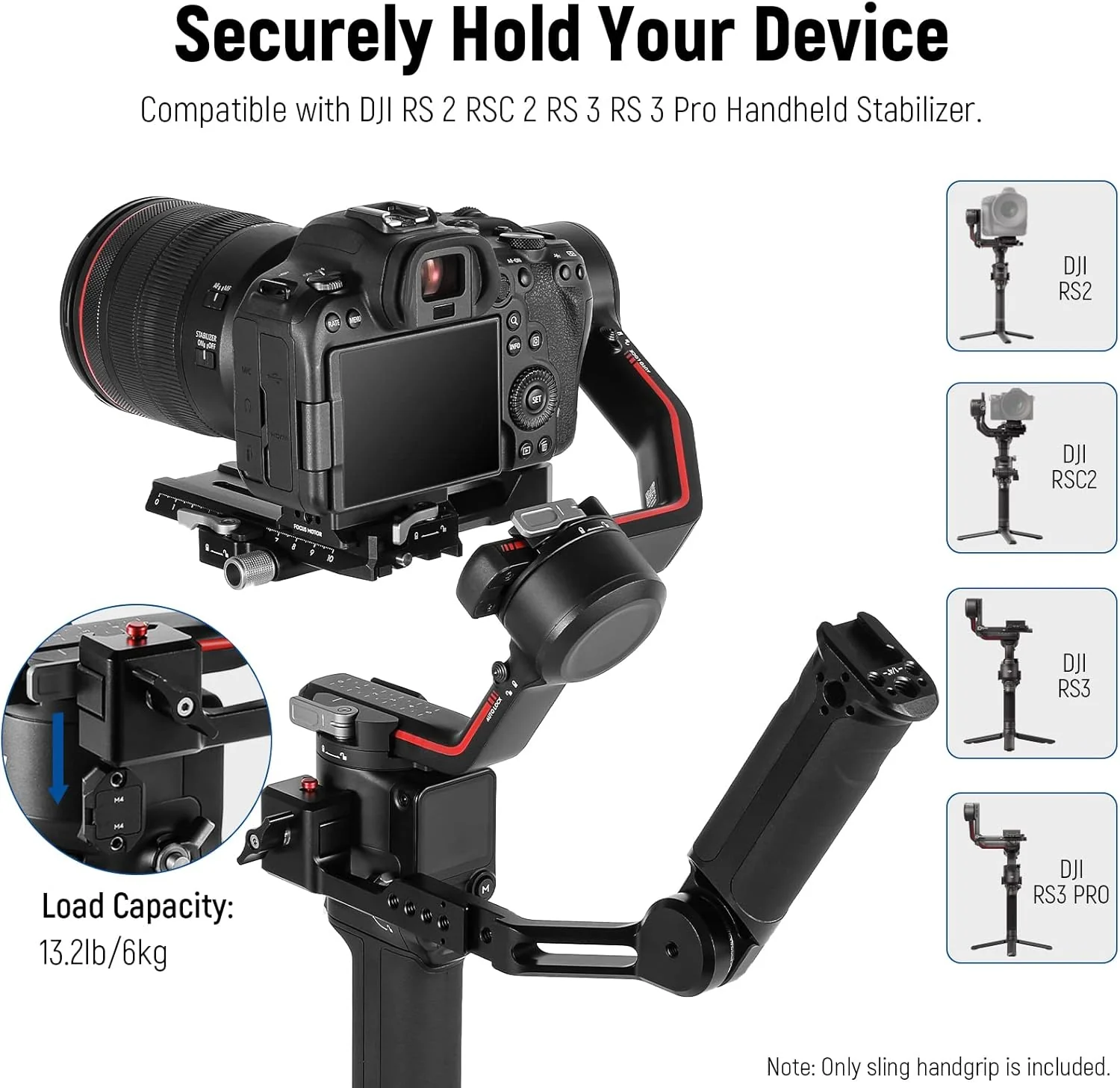Mbajtëse për Stabilizator Neewer ST49, E Rregullueshme, 180°, Kapacitet 6kg, NATO, 1/4" dhe 3/8", për DJI RS 2, RSC 2, RS 3, RS 3 Pro - Zezë 3