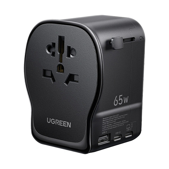 Karikues Universal UGREEN S550 55001, GaN, 65W, 2x USB-C, USB-A, Adapter Udhëtimi – Zezë