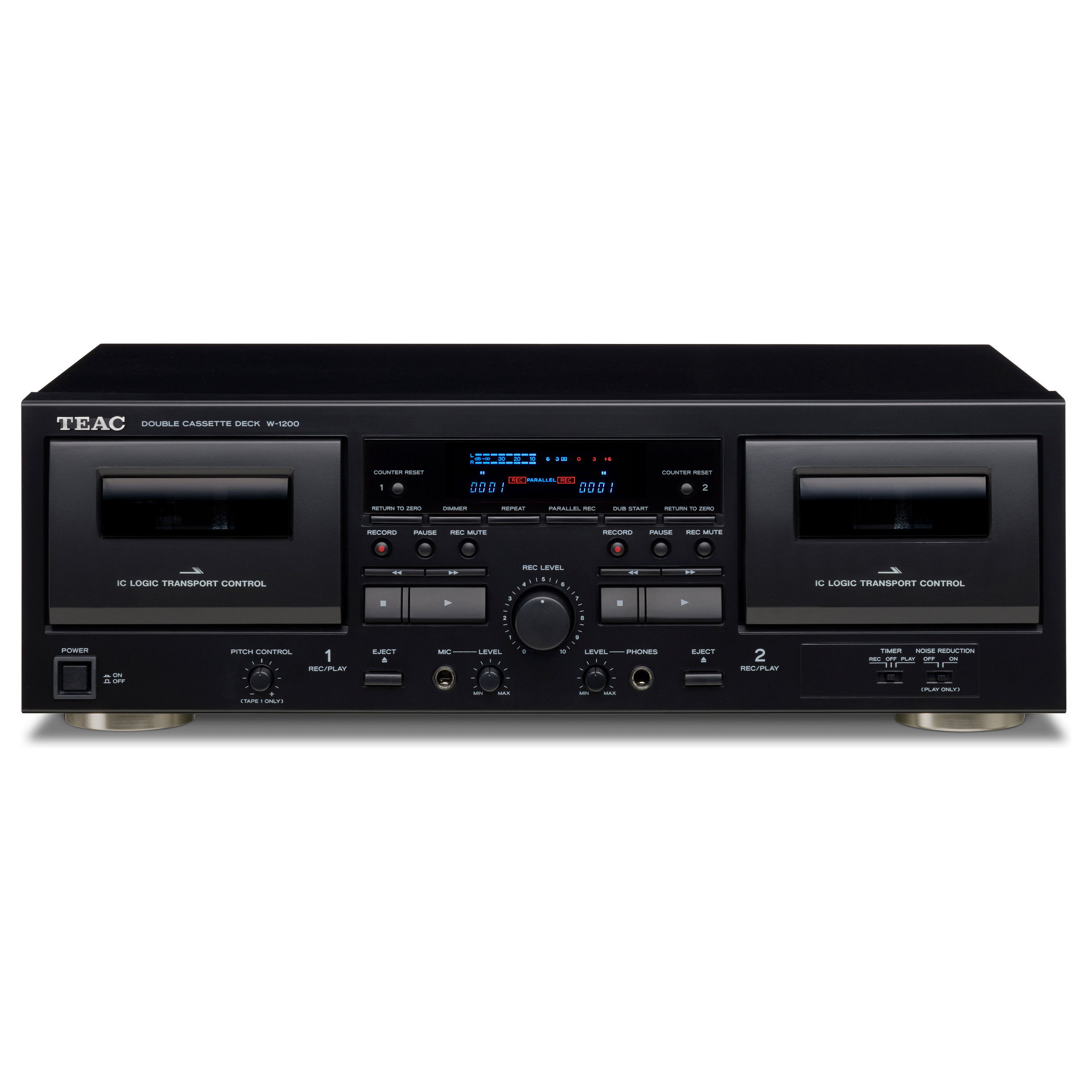 Kasetofon TEAC W-1200, Dual Cassette Deck, Regjistrim dhe Riprodhim, USB, RCA, Hyrje për Mikrofon, Dalje për Kufje 6.3mm - Zezë