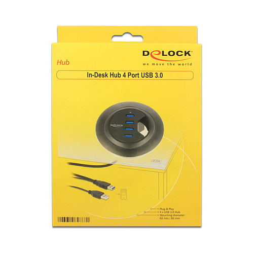 Hub USB DeLOCK 62868 / USB 5 Gbit/s / 4x USB-A / Montim në Tavolinë / 0.95 m - Zezë 5
