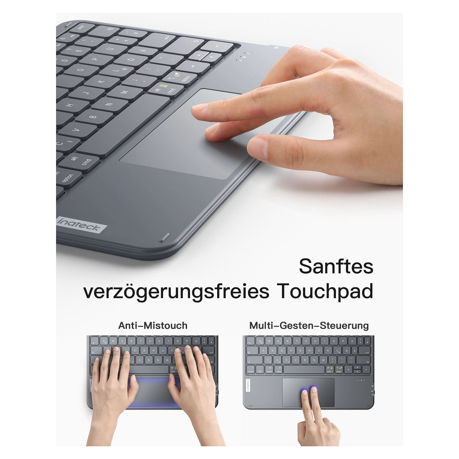 Aksesorë për tablet inateck KB01105 QWERTZ Keyboard for iPad / Tablet / Windows / Laptop / PC - Gri thumbnail 4