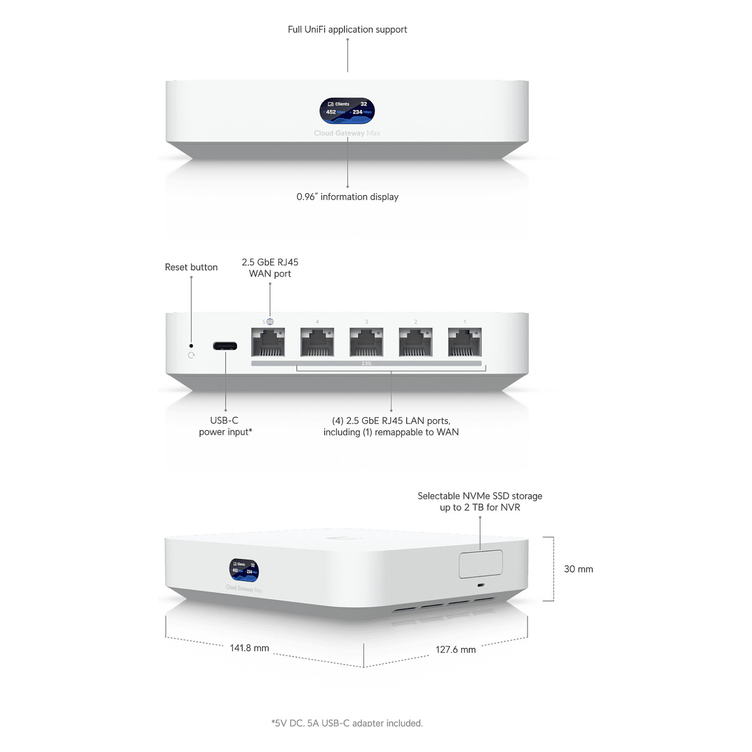 Ubiquiti UniFi Cloud Gateway Max UCG-Max – 2.5GbE Security Gateway, Firewall, VPN, UniFi Controller, IDS/IPS, NVR Support thumbnail 6