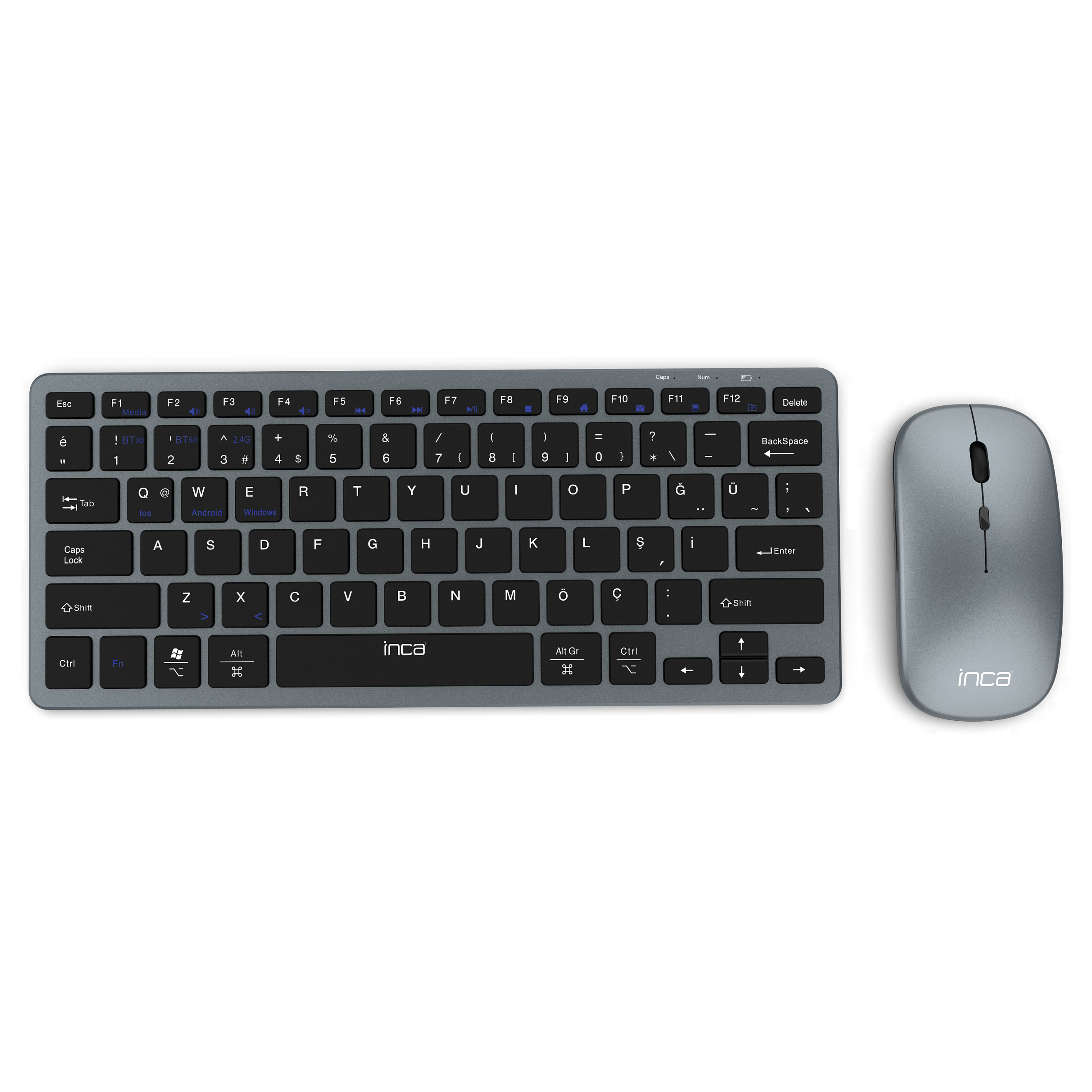 Combo (Tastierë&Maus) INCA IBK-572BT / 60% / QWERTZ / RF Wireless + Bluetooth / LED / 78 Butona - Zezë