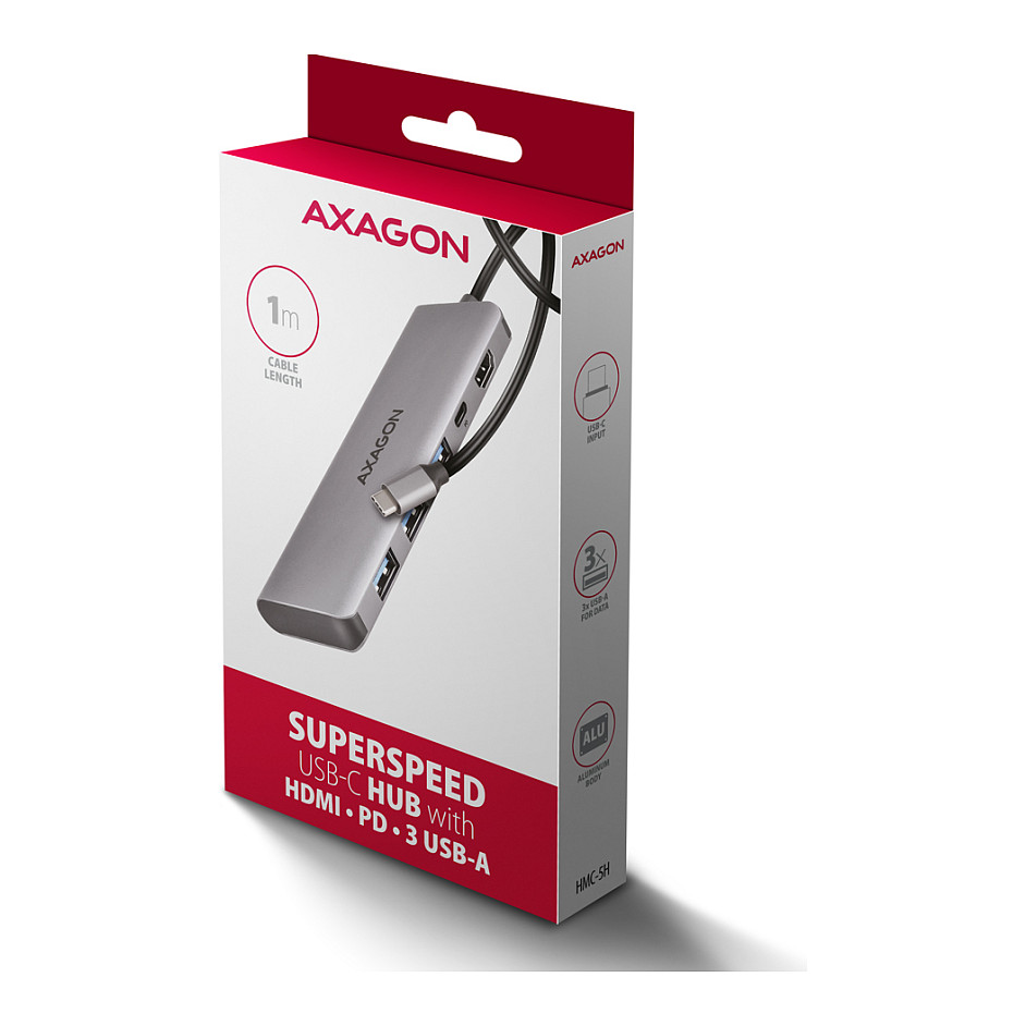 USB-C Hub AXAGON HMC-5H, 3× USB-A, HDMI 4K, USB-C PD 100W - Argjend 7