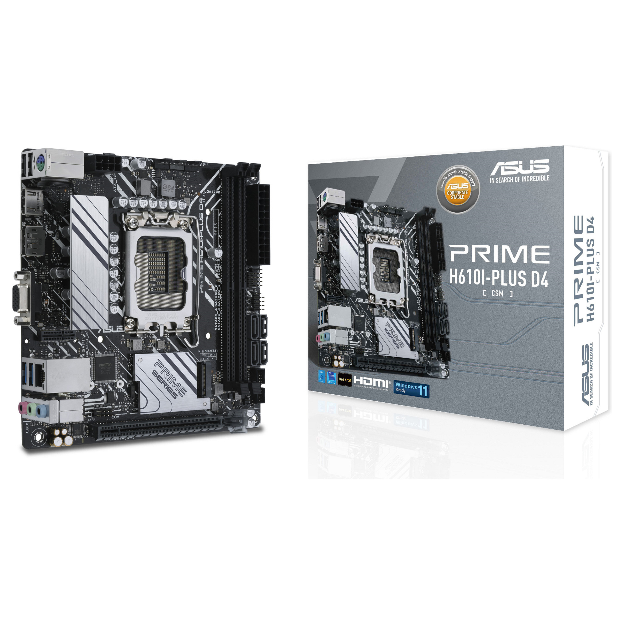Pllakë Amë MB Intel ASUS PRIME H610I-PLUS D4-CSM / LGA 1700 / DDR4 / HDMI+DP+VGA / mITX