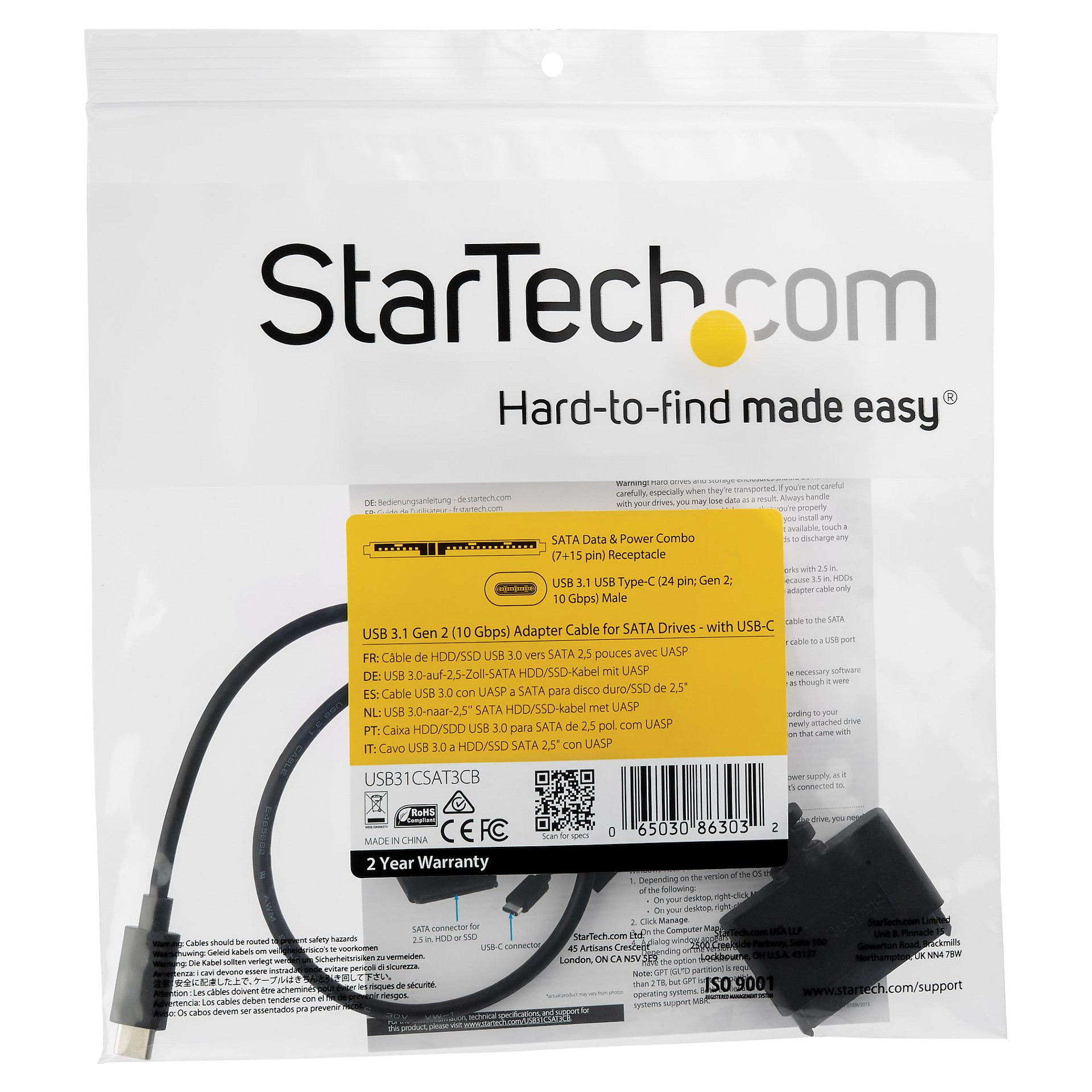 Adapter StarTech.com USB31CSAT3CB, USB 3.2 Gen 2, USB-C në SATA, për SSD/HDD 2,5", 10Gbps, 0,5m - Zezë 4