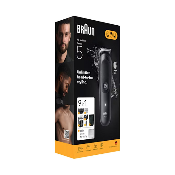 Trimer Multifunksional Braun All-in-One Series 5 AIO5540, 9 në 1, 14 Nivele Gjatësie, I Papërshkueshëm nga Uji, Autonomi 120 Minuta – Zezë 2