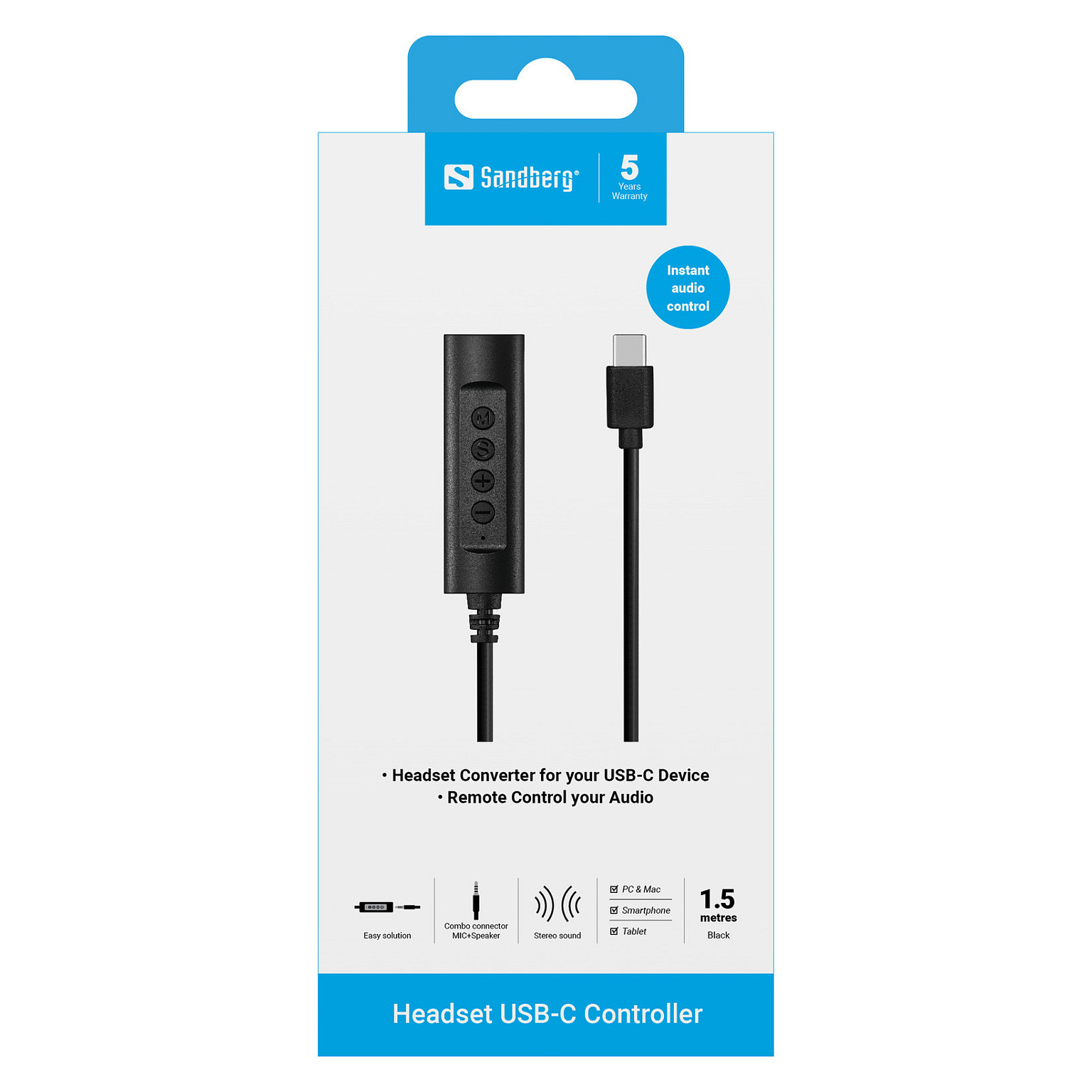 Adapter Sandberg Headset USB-C Controller 136-73 / MiniJack 4-pole në USB-C / 1.5m 2