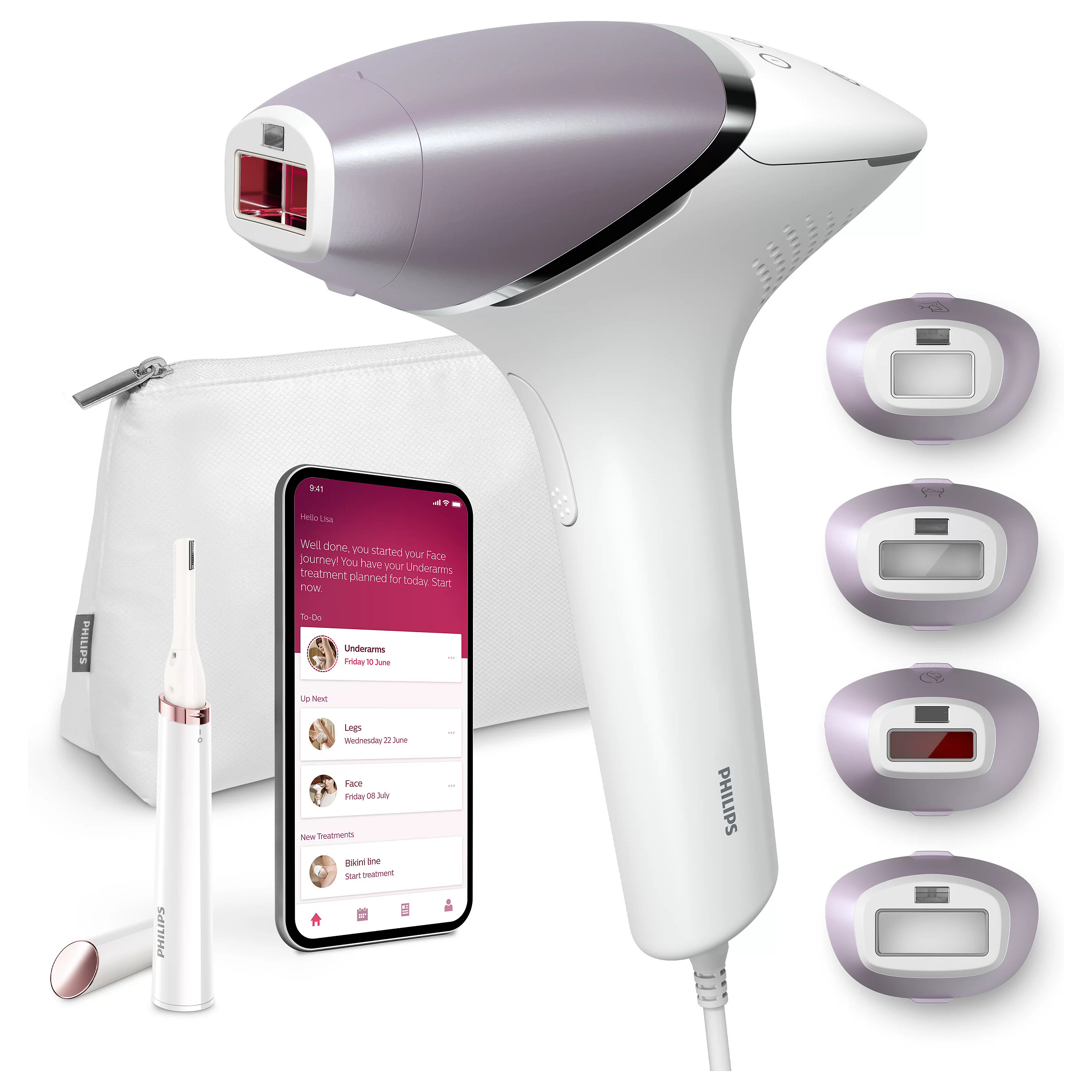 Makinë Depilimi Philips Lumea IPL Series 8000 BRI949/00, SenseIQ, 4 Koka, me Prerës HP6388 – Bardhë , Vjollcë 2