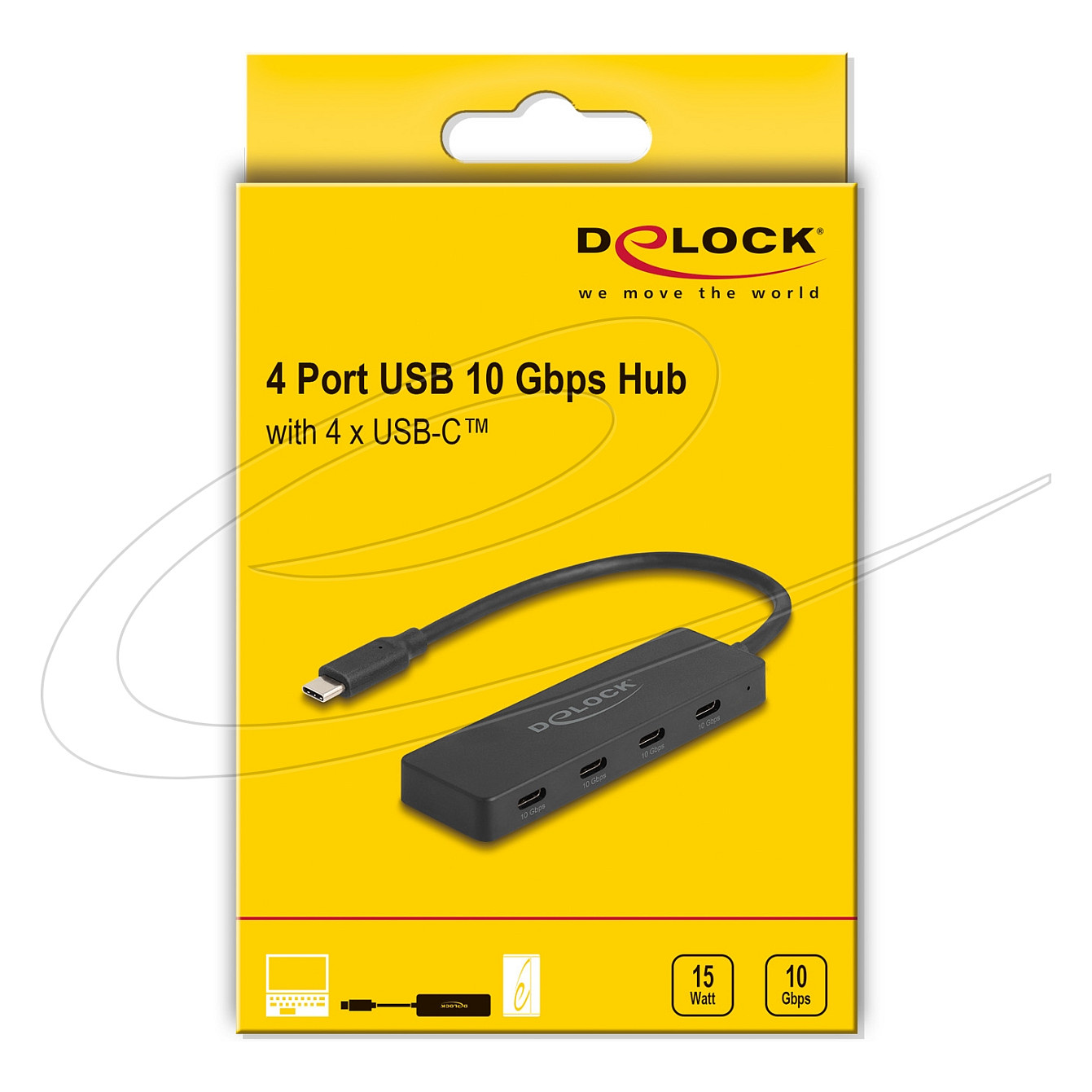 Hub DeLOCK 64322 , 1x USB-C Mashkull në 4x USB-C Femër , USB 10Gbps , 15cm - Zezë 3