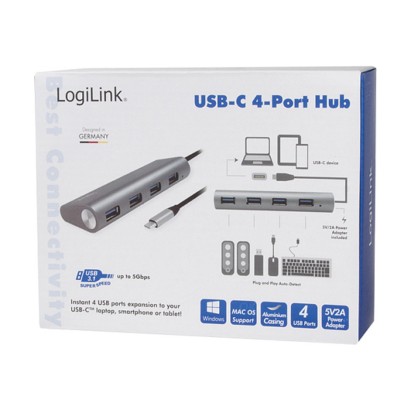Hub USB-C LogiLink UA0309, 4x USB-A, USB 3.2 Gen 1, 5Gbps, alumin - Hiri 6