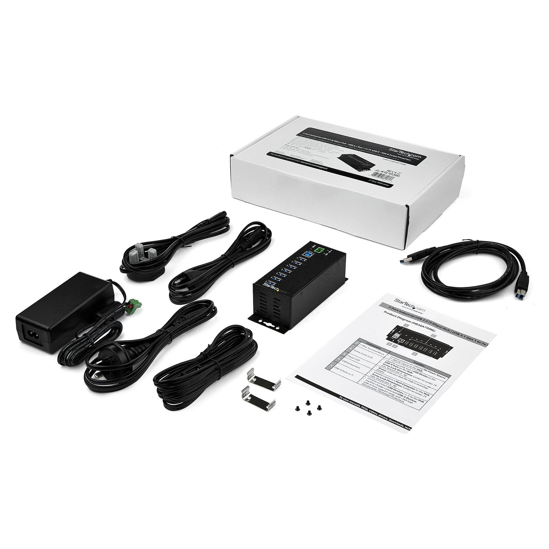 Hub USB Industrial StarTech HB30A7AME, 7x USB-A 3.2 Gen 1, 5Gbps, DIN Rail, ESD, Mbrojtje nga Mbitensioni - Zezë 4