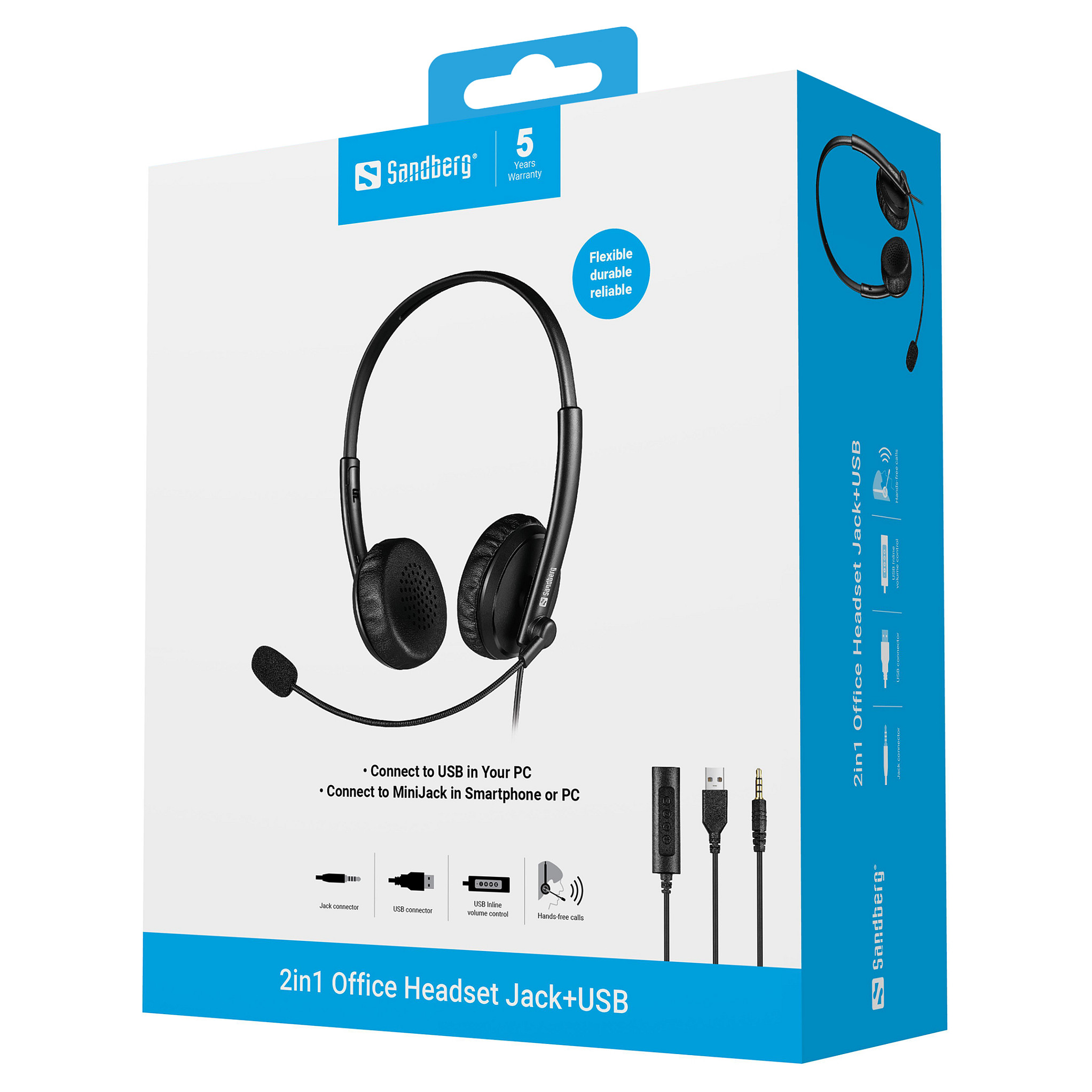 Kufje me kabllo Sandberg 2in1 Office Headset / USB-A / 3.5mm / 27mm / Mikrofon Omnidirectional - Zezë 4