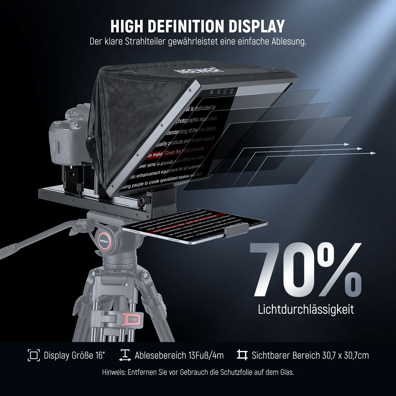 Teleprompter NEEWER X16B, 16", Ekran HD, Xham 70/30, Kontroll me Telekomandë dhe Aplikacion, Çantë Transporti - Zezë 2