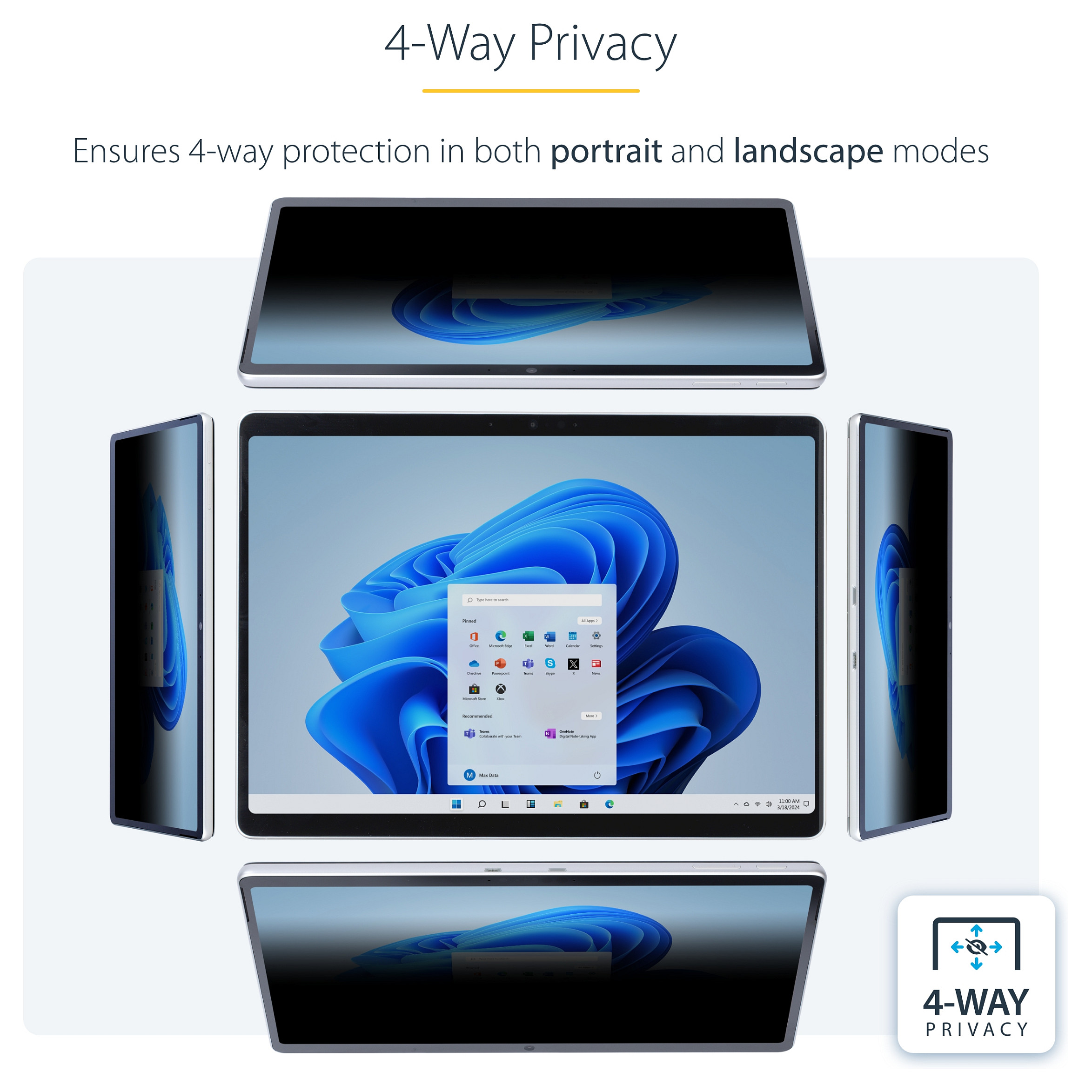Filtër Privatësie StarTech.com 13SP-PRIVACY-SCREEN, 13 inç, 4-Way, me Prekje, për Microsoft Surface Pro 8/9/X/11 – Zezë 9