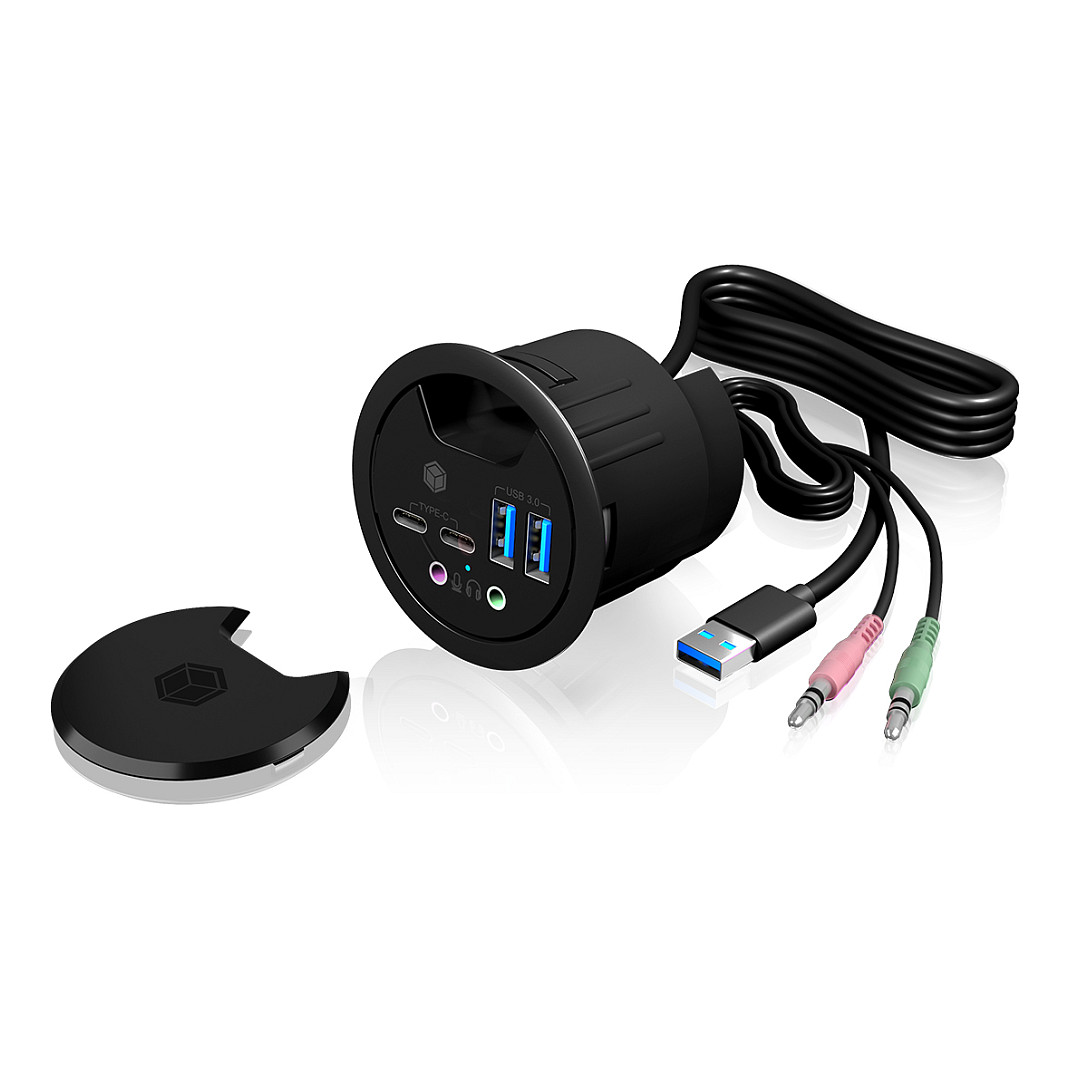 Hub ICY BOX IB-HUB1403B, 2x USB-C, 2x USB-A, USB 3.0, 5Gbps, Audio, Montim në Tavolinë - Antracit 4
