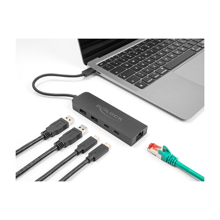 Hub USB DeLOCK 64110 / USB 10 Gbit/s / 2x USB-A + 2x USB-C / LAN 2.5 Gbit/s / Power Delivery 85W - Hiri 2