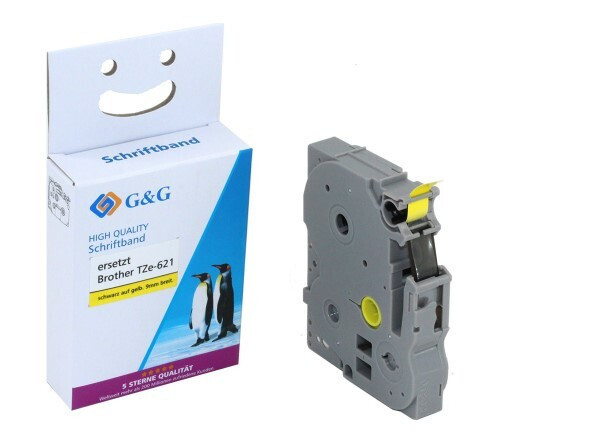 Shirit për Printer G&G 14976 / Kompatibil me Brother TZe-621 / I Laminuar / 9 mm × 8 m / Shkrim i Zi mbi të Verdhë