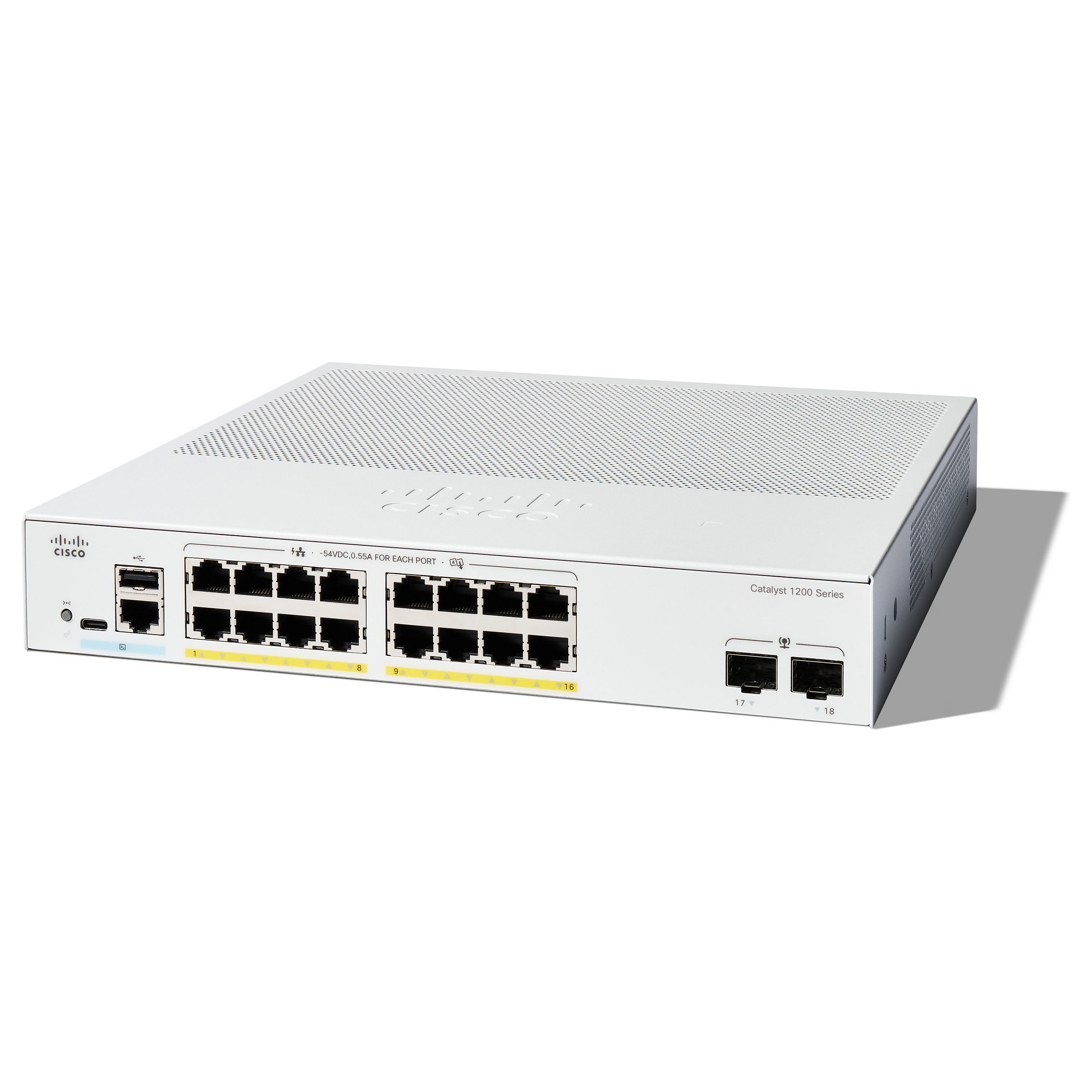 Cisco Catalyst C1200-16P-2G 16-Port Gigabit PoE+ Managed Switch me 2x SFP Uplink 120W Rackmount SMB Network Switch
