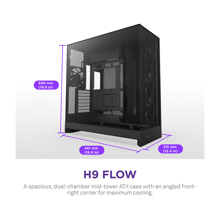 Kasë NZXT H9 Flow -Zezë thumbnail 2