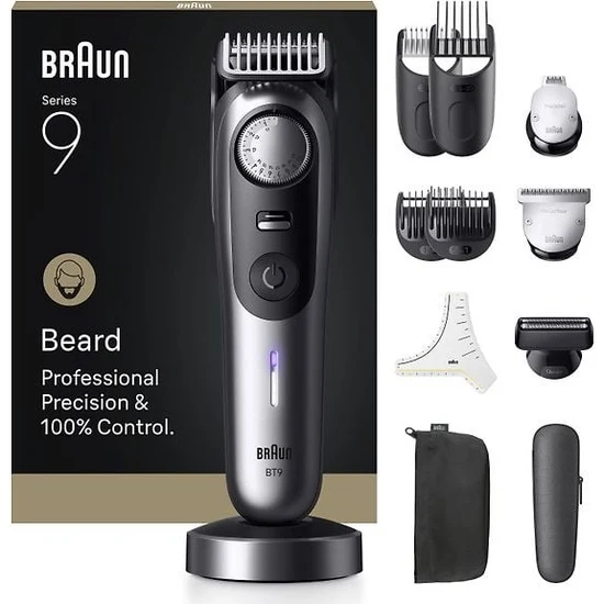 Trimer për Mjekër Braun Series 9 BT9560, 52 Nivele, Wet & Dry – Zezë/Gri