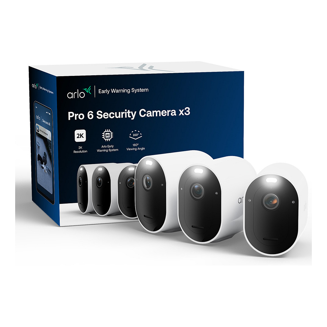 Set me 3 Kamera Sigurie IP CCTV Arlo Pro 6, 2K+, Wi-Fi, Zoom Digjital 12x - Bardhë/Zezë