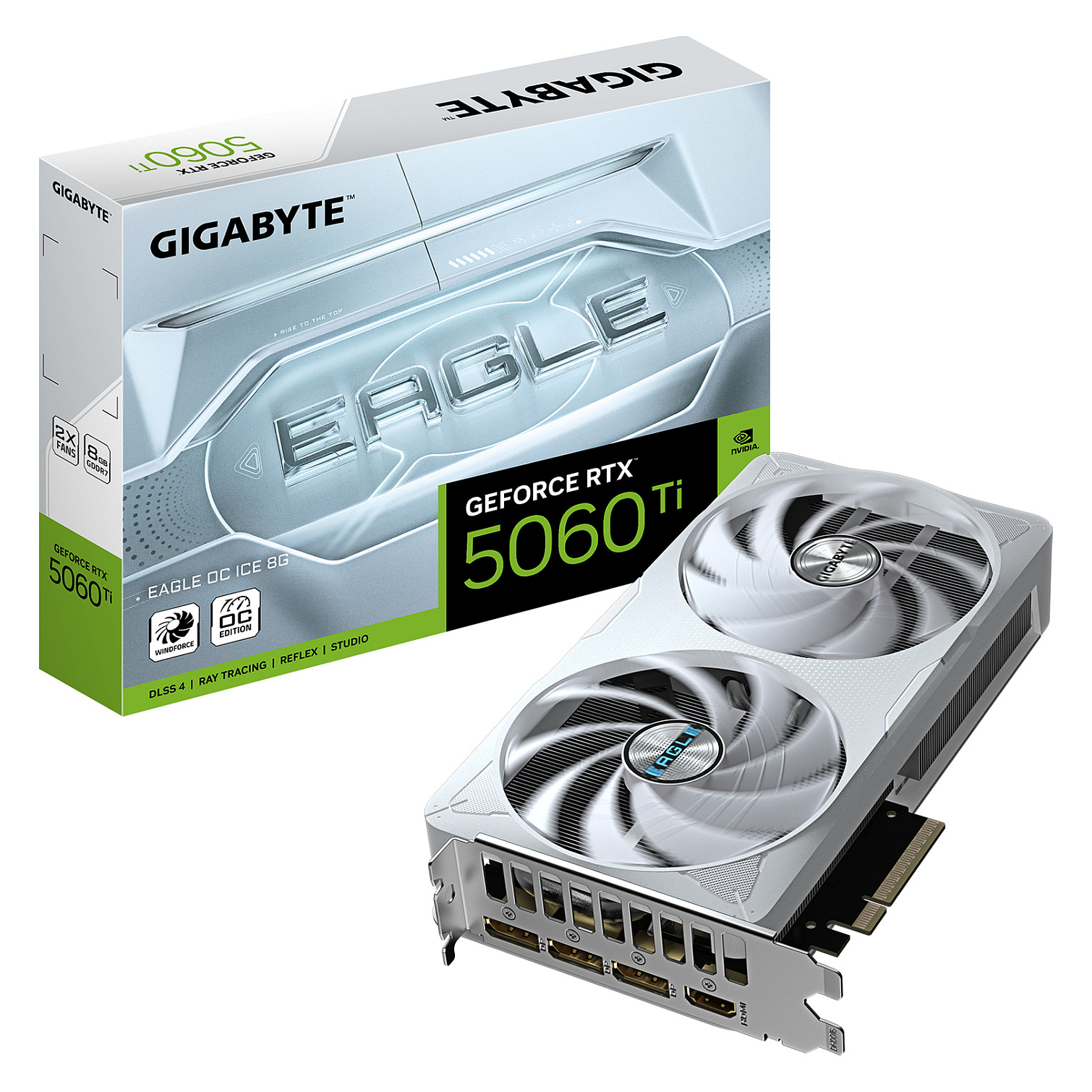 Kartë Grafike NVIDIA Gigabyte GeForce RTX 5060 Ti EAGLE OC ICE / 8GB GDDR7 / PCIe 5.0 / Dual Fan - Bardhë