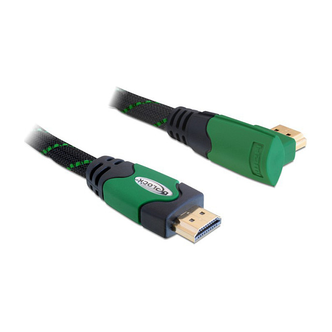 Kabllo HDMI DELOCK / HDMI-A Plug → HDMI-A Socket / Version 1.4 / Right-Angled / 3m - Gjelbër