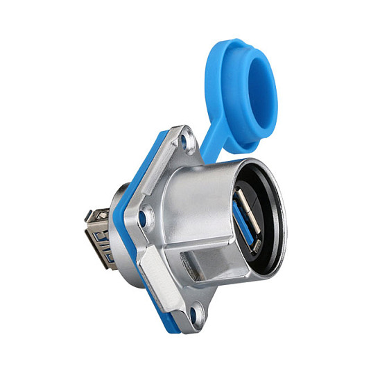 Lidhës USB Good Connections IC01-24U302, USB 3.0 Type-A, Femër në Femër, M24, IP65/IP67 - Blu/Argjend 4