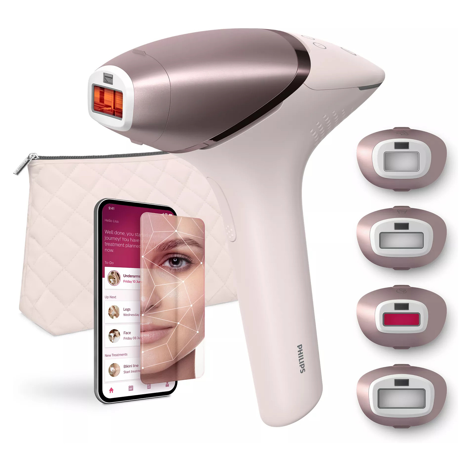 Depilator elektrik Philips Lumea IPL 9000 Series BRI955/00 / SenseIQ / 5 Nivele / SmartSkin / 3 Aksesorë / 450.000 Pulsime – Bardhë/Rozë 3